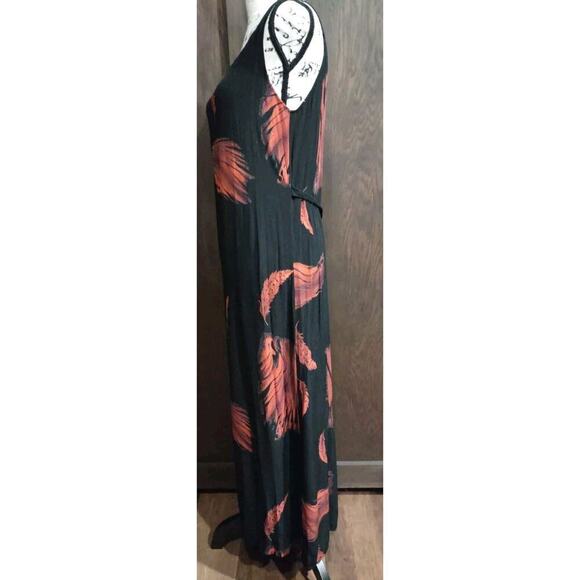 Connie Choi Maxi Dress feather sleeveless tie back Small made in USA black red - Picture 4 of 8